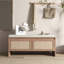 Banc de rangement en PP avec coussin, armoire à chaussures en faux rotin avec 2 portes, siège de hall d'entrée en bois de style Mid-Century moderne