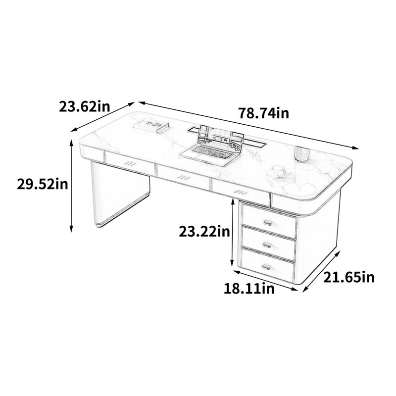Bureau élégant et tendance, H 29,52 po x l 78,74 po x P 23,62 po