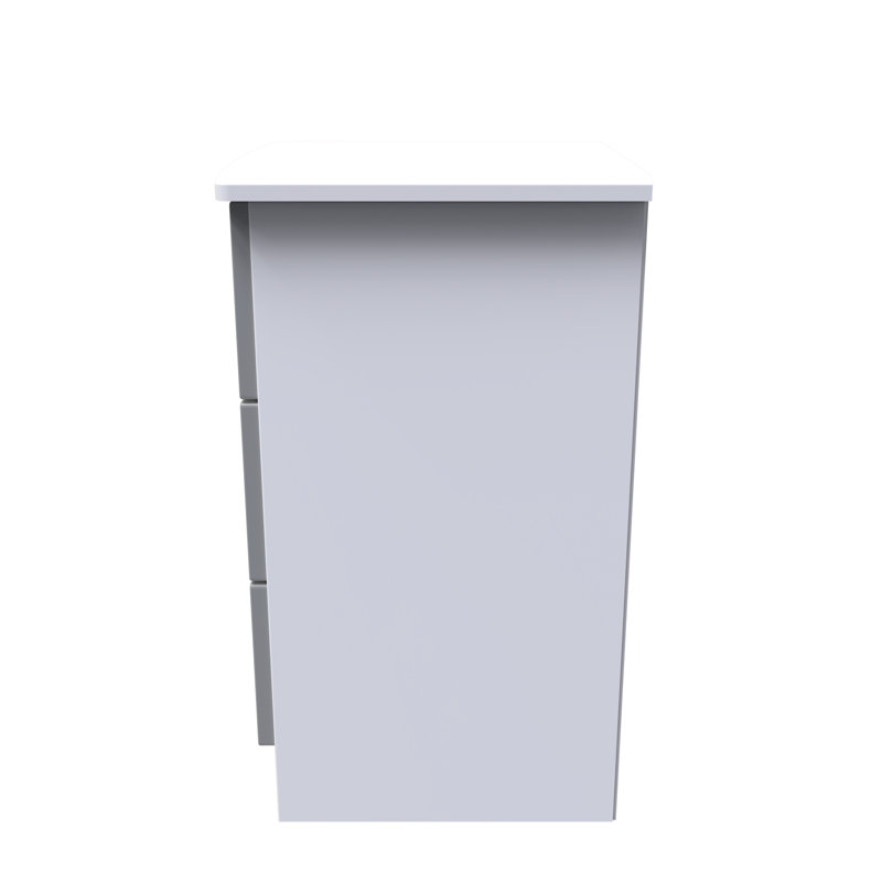 Fully Assembled Lebay 3 Drawer Bedside Table, White, Grey