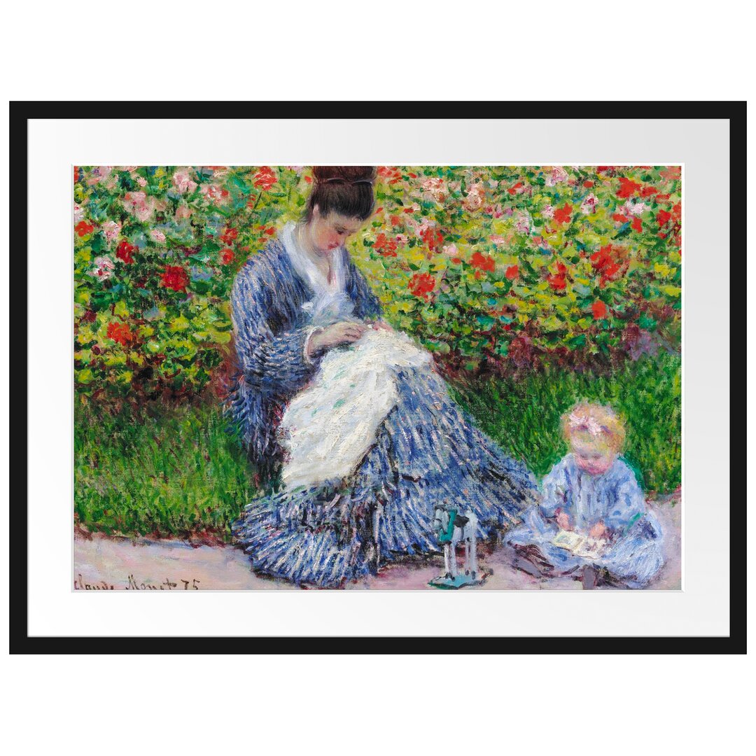 Gerahmter Kunstdruck Camille Monet and a Child in the Garden von Claude Monet