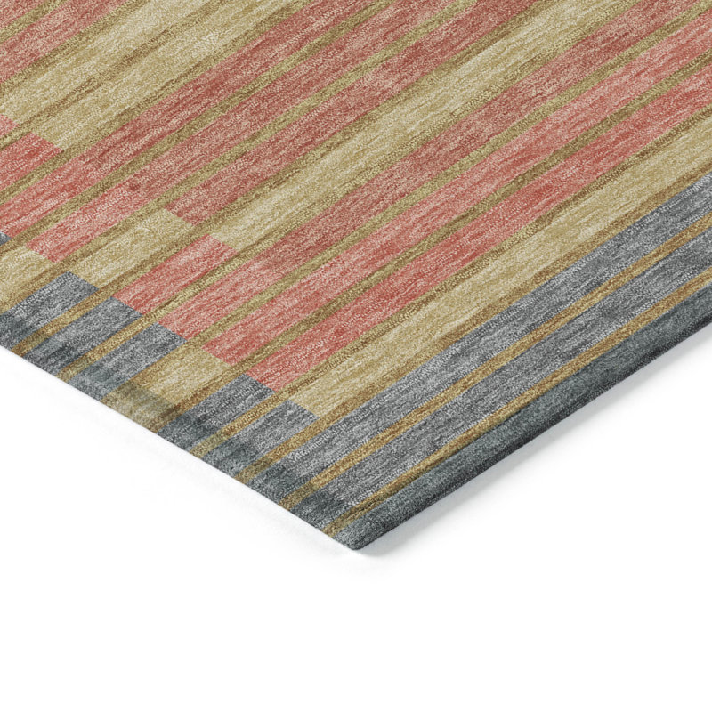 Tapis intérieur lavable 10 pi x 14 pi à rayures dorées et étain, Rectangle 10 pi x 14 pi