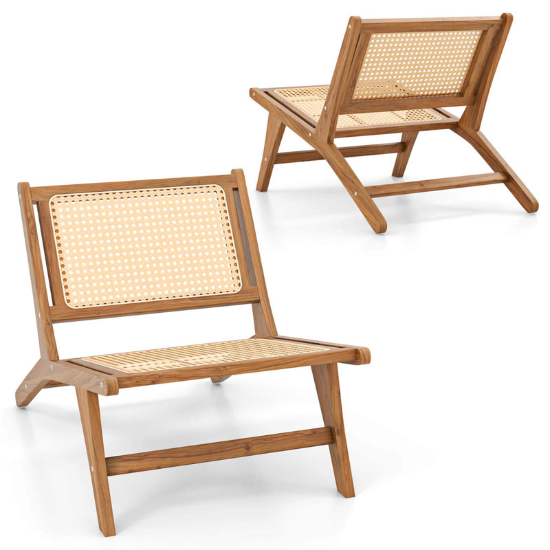 Chaise en bois de teck moderne Mid-Century avec siège et dossier en rotin tissé à la main 1 pièce Bay Isle Home ™