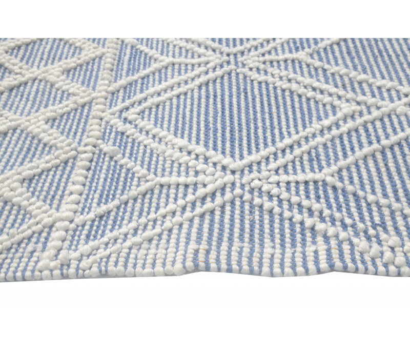 Tapis bleu et ivoire Dhurrie 6 pi x 9 pi