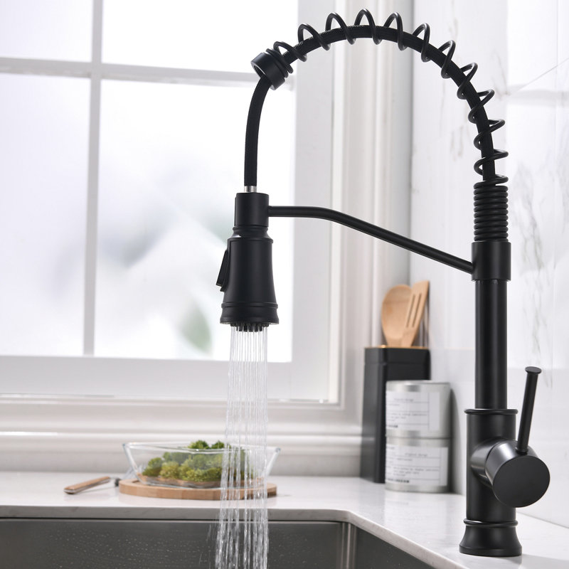 Modern Black Kitchen Sink Faucet With Pull Out - 360 Rotation Single Hole Rotatable Handle