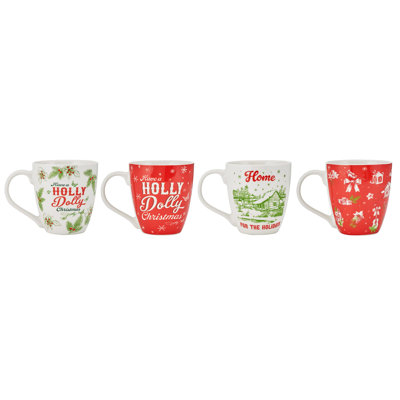 Ensemble de 4 tasses Holly Dolly «Have a Holly Dolly Christmas» et «Home for the Holiday»