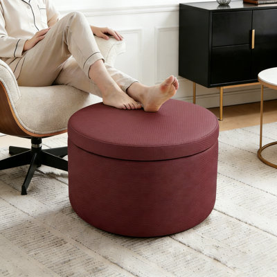 Fully Assembled 27" Embossed Linear Chevron Faux Leather Storage Ottoman