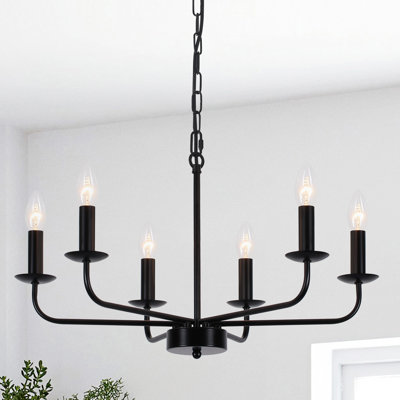 Lustre moderne en fer noir à 6 lumières à intensité variable et réglable pour salon et vestibule