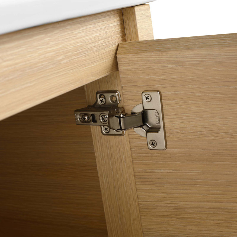 Meuble-lavabo autoportant avec portes à fermeture en douceur et lavabo en céramique