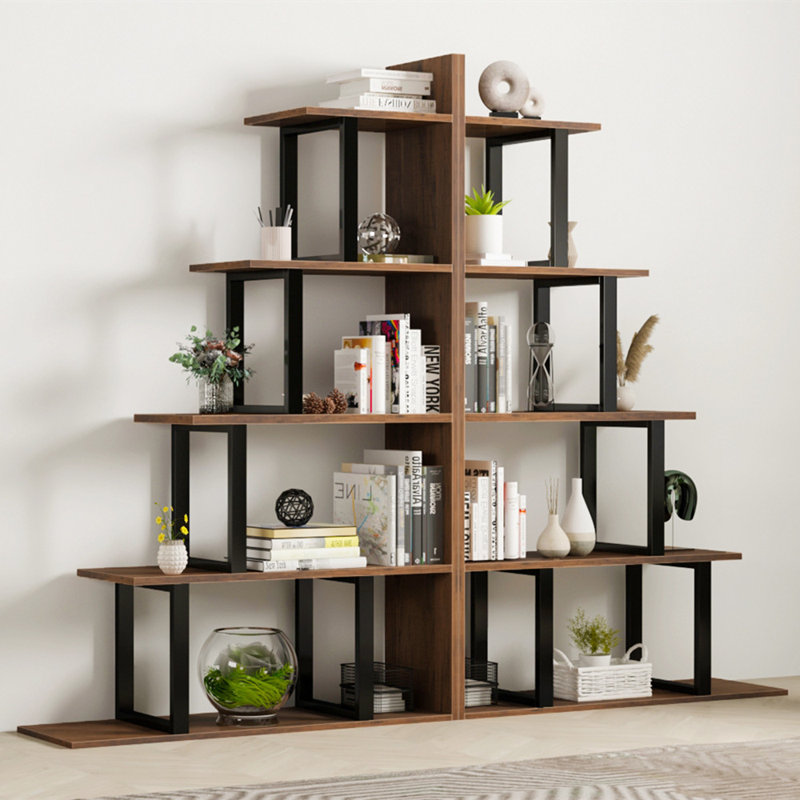 Amill Corner Shelf Unit，Set of 2 Ladder Shelving Unit, Brown/Black