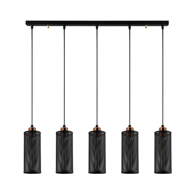 Lustre industriel moderne, structure en métal noir et bronze, 45,3 po x 3,9 po | Hauteur réglable jusqu'à 45,7 pouces | 5 x douilles E27, 40 W maximum | Design scandinave élégant pour la salle à manger et l'espace de vie