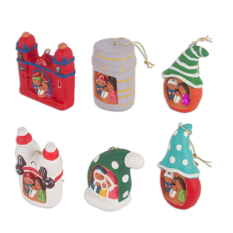 Ensemble d’ornement figurine suspendu en céramique crèche 6 pièces