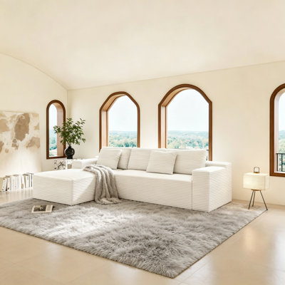 Canapé modulaire de 104,4 po avec méridienne en forme de L, canapé modulaire moderne avec assise profonde, canapé rembourré pour la chambre à coucher du salon, aucun assemblage requis (tissu en velours côtelé moelleux)