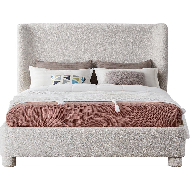 Ivyann Upholstered Unfinished Wingback Bed, King, Cream Boucle Fabric