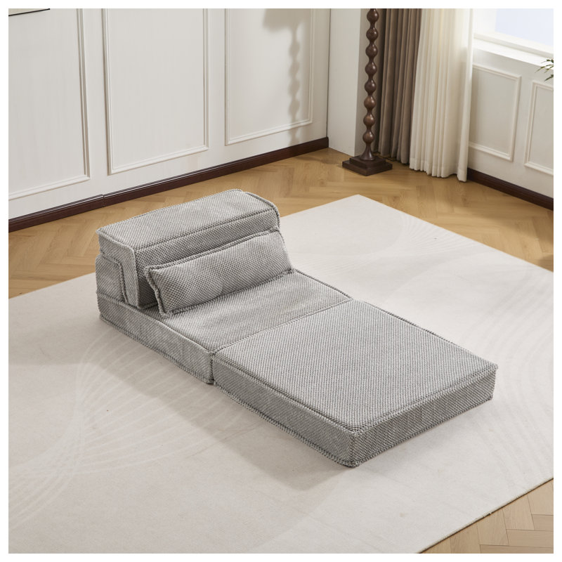 Canapé-lit modulaire convertible avec tissu polaire circulaire - Canapé-lit de plancher en mousse viscoélastique gris clair, conception sans os DIY, aucun assemblage requis
