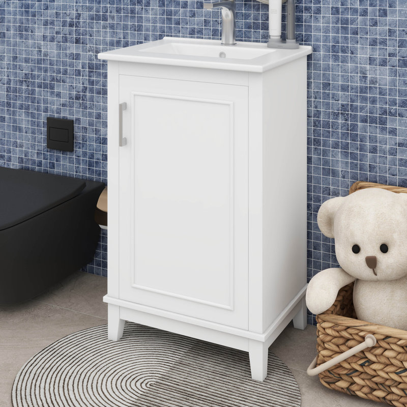 Ensemble de meuble-lavabo moderne 20 "avec lavabo en céramique et 1 armoire, Blanc