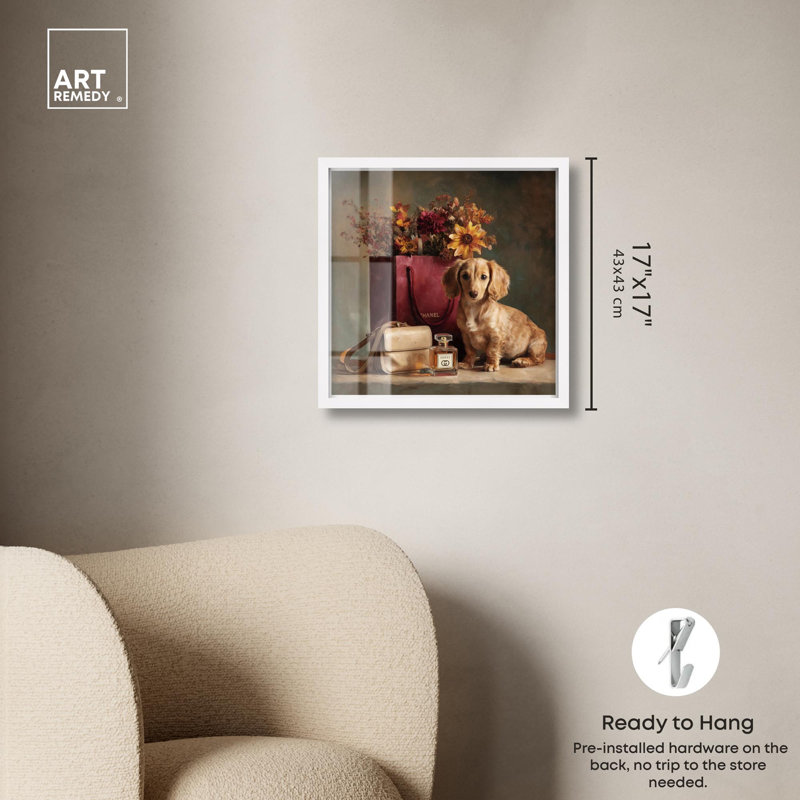 «Little Doxxie Glam» par Art Remedy, H 17 po x l 17 po, Blanc