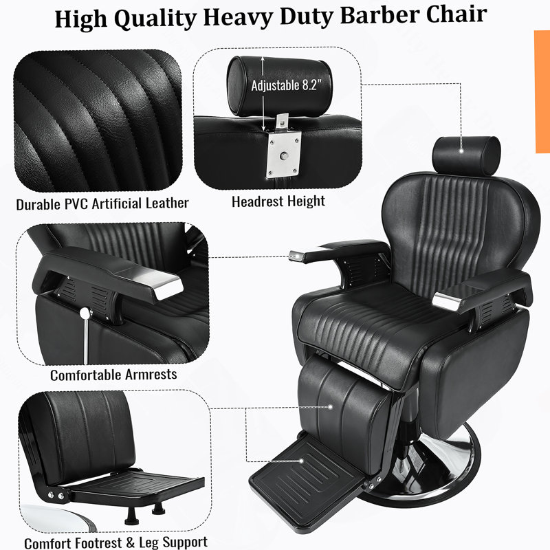 Heavy Duty Reclining Barber Chair,All Purpose Hydraulic Recline Barber Chair Salon Beauty Styling Chair360° Swivel&Height Adjustable,For Barber Shop & Beauty Salon,Spa Tattoo Styling Equipment,Black