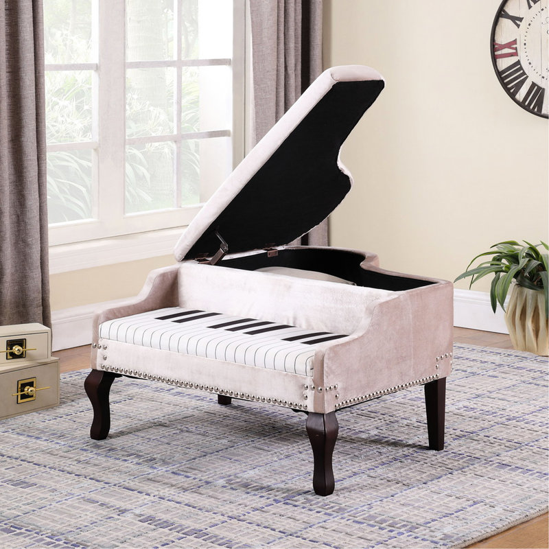 21-inch Beige With Fiber Batting And Cherry Legs Storage Copper Metal Hinges