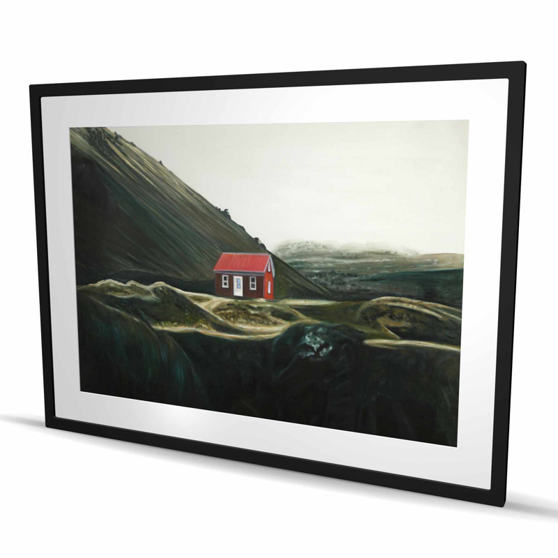 Cabane isolée - reproduction mat rustique encadrée pour la décoration intérieure, H 48 po x l 36 po, Noir