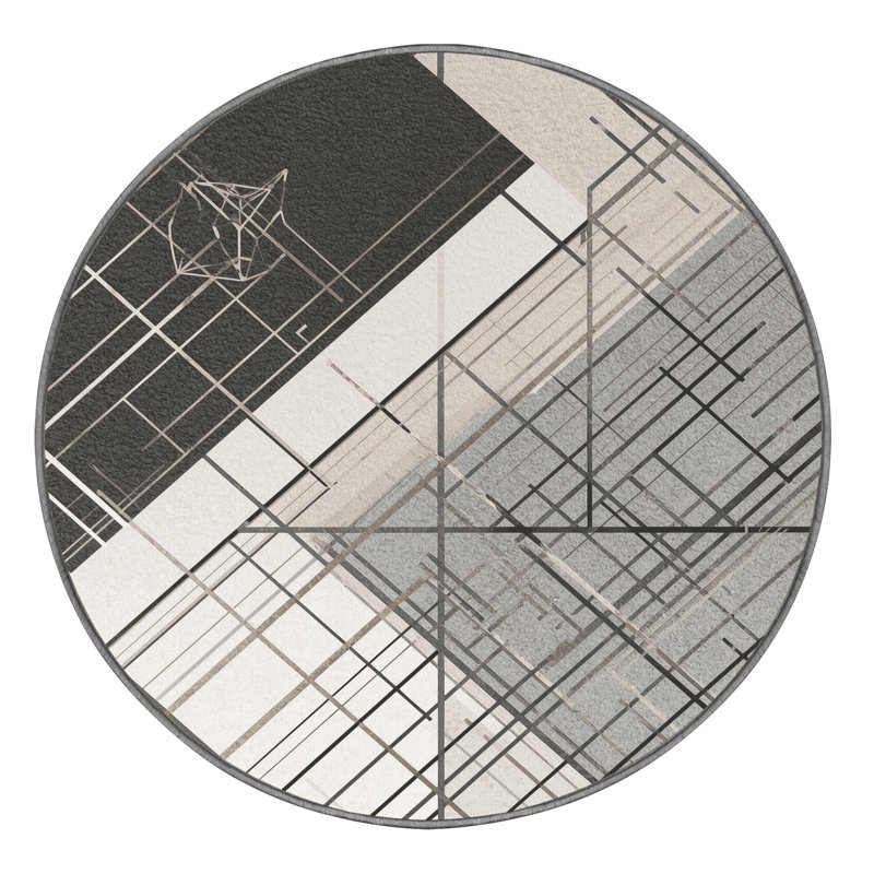 Machine Washable Bemott Sleek & Chic Modern Geometric Shapes Rug in Gray – Gray Binding, 8' Round