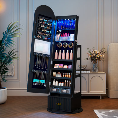 360° Swivel Arched Mirror Jewelry Cabinet