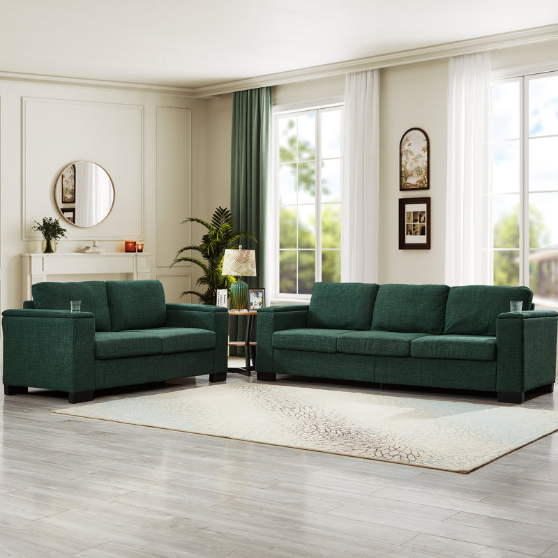 Salon à 5 places, rangement dans les accoudoirs et sous le siège, accoudoirs carrés, accoudoirs confortables, coussin à ressorts hélicoïdaux, dossier