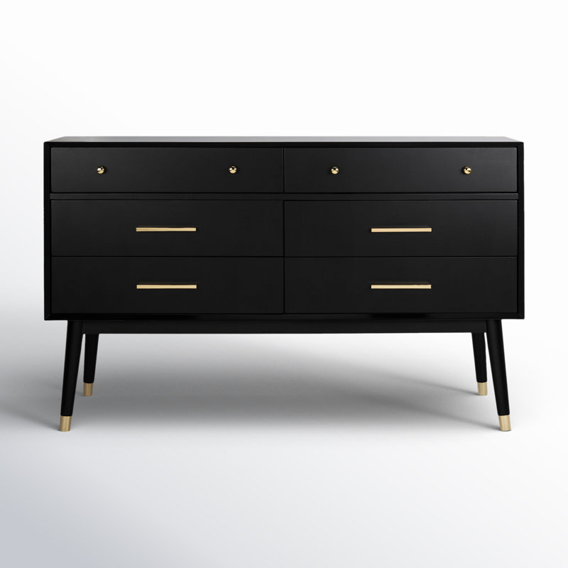 Samuel 56'' W 6 - Drawer Dresser, Black/Brass