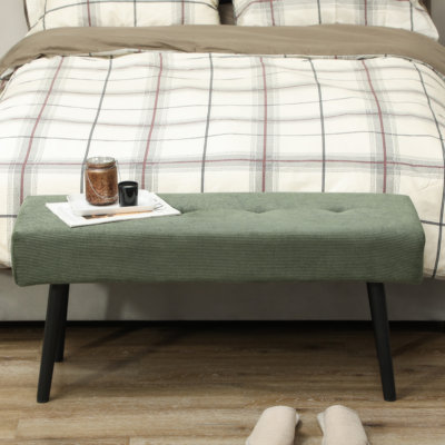 Entryway Bench w/ Padded Seat and Steel Legs for Bedroom, Green