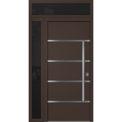 Porte d'entrée extérieure moderne en acier 36 po x 80 po - Inox S3 avec éclairage latéral et traverse