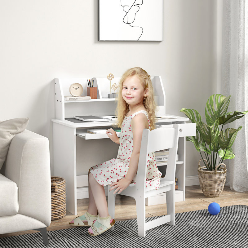 Ensemble de bureau et de chaises pour enfants de 5 à 8 ans Qaba, Blanc