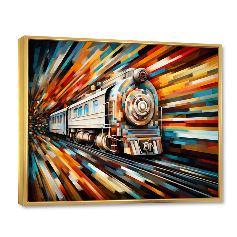 Abstract Train Geometric Express I - Transportation Wall Decor, H 12 po x l 20 po x P 1 po, Cadre flottant doré