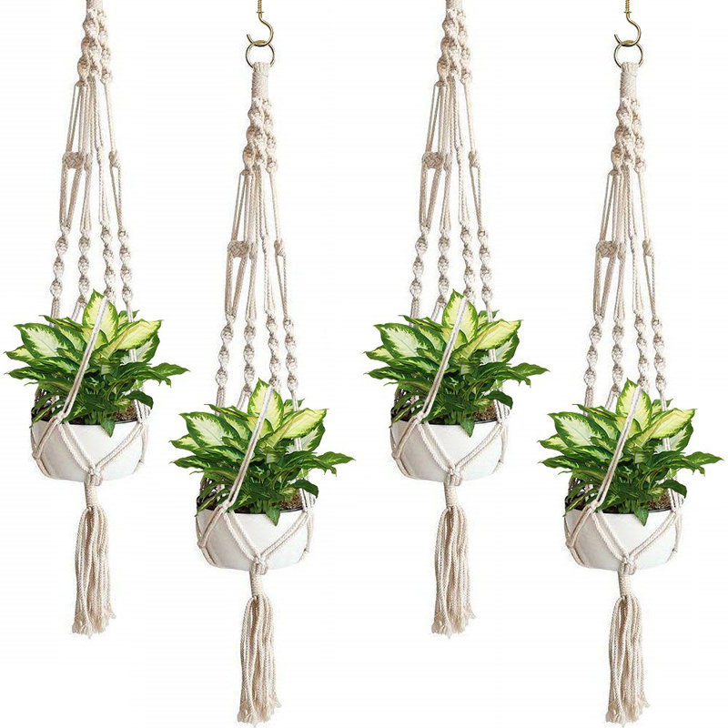 Sorbus 4 Pack Macrame Plant Hanger - Cotton Rope, Elegant for Home, Patio, Garden, Beige, Beige