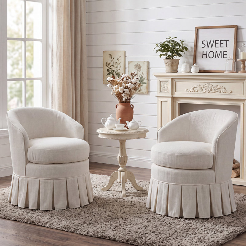 Linen Upholstered Barrel Chairs, White