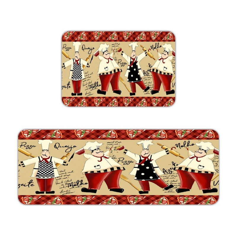2 Pack Cartoon Chef Pizza Print Kitchen Dining Area Kitchen Mats
