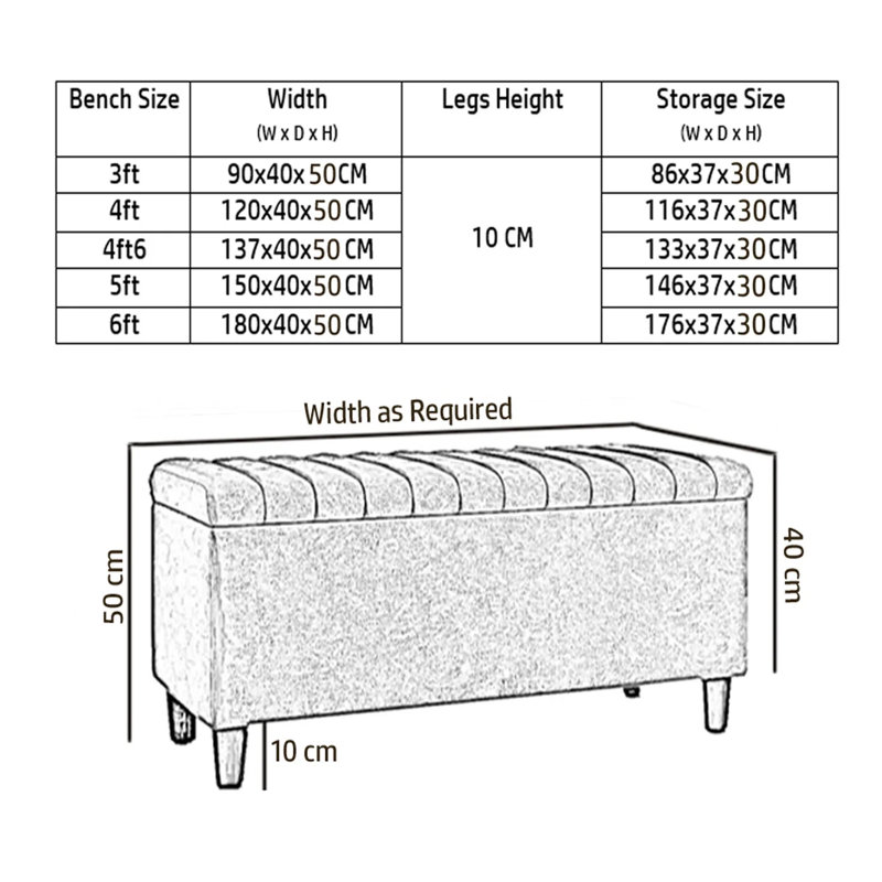 Naples Lined Upholstered Ottoman Storage Box with Wooden Legs, Beige Naple, 40cm H x 90cm W x 40cm D