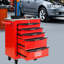 Chariot à outils d'atelier rouge et noir à 5 tiroirs avec toit en acier inoxydable, roues universelles verrouillables, capacité de chargement de 15 kg - glissière à roulement pour garage-584574677