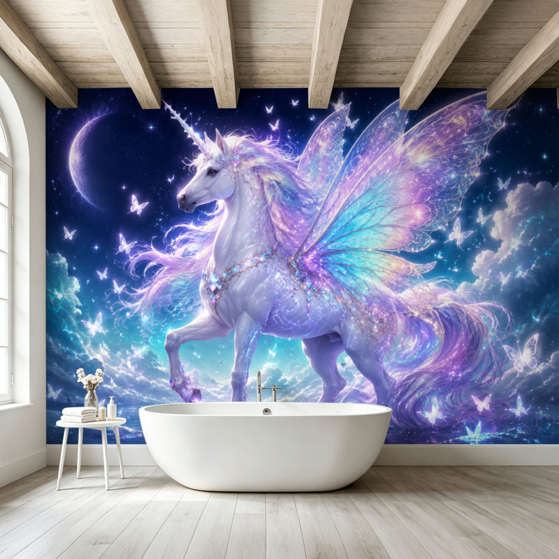 Papier peint adhésif pelez et collez des ailes iridescentes Magical Night Sky Art mural auto-adhésif et amovible