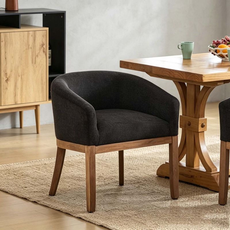 Modern Upholstered Barrel Dining Chairs, Black