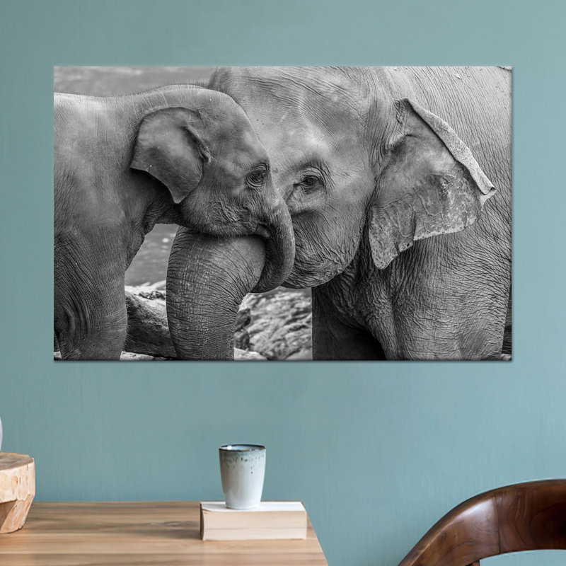 «Elephant Mom and Baby», impression sur toile, décor moderne élégant, 1P, 35,5 po H x 47,3 po l