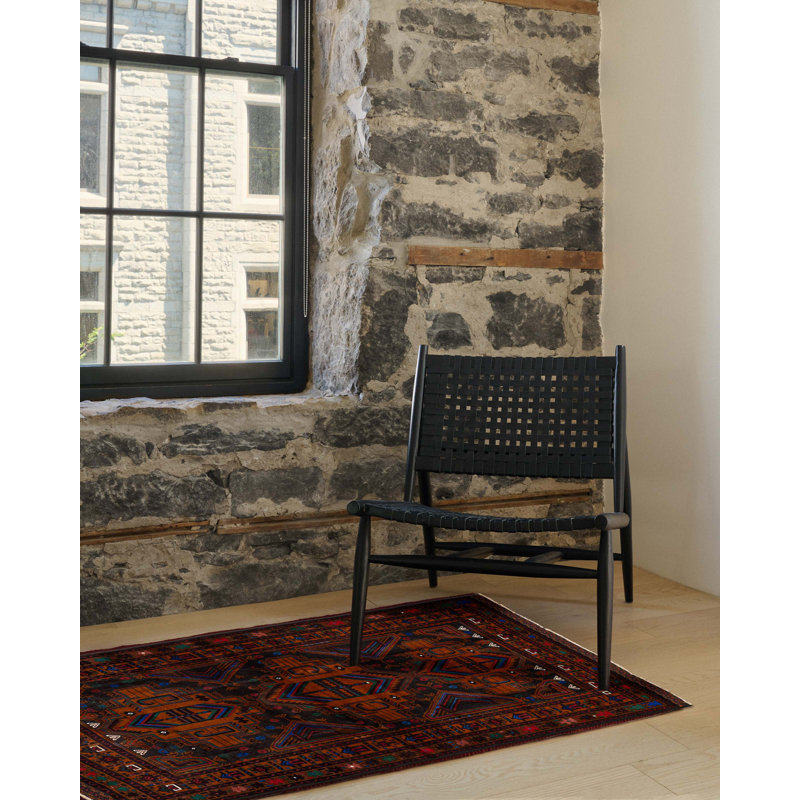 Tapis noir brûlé orange Teimani 4 pi 3 po x 6 pi 7 po