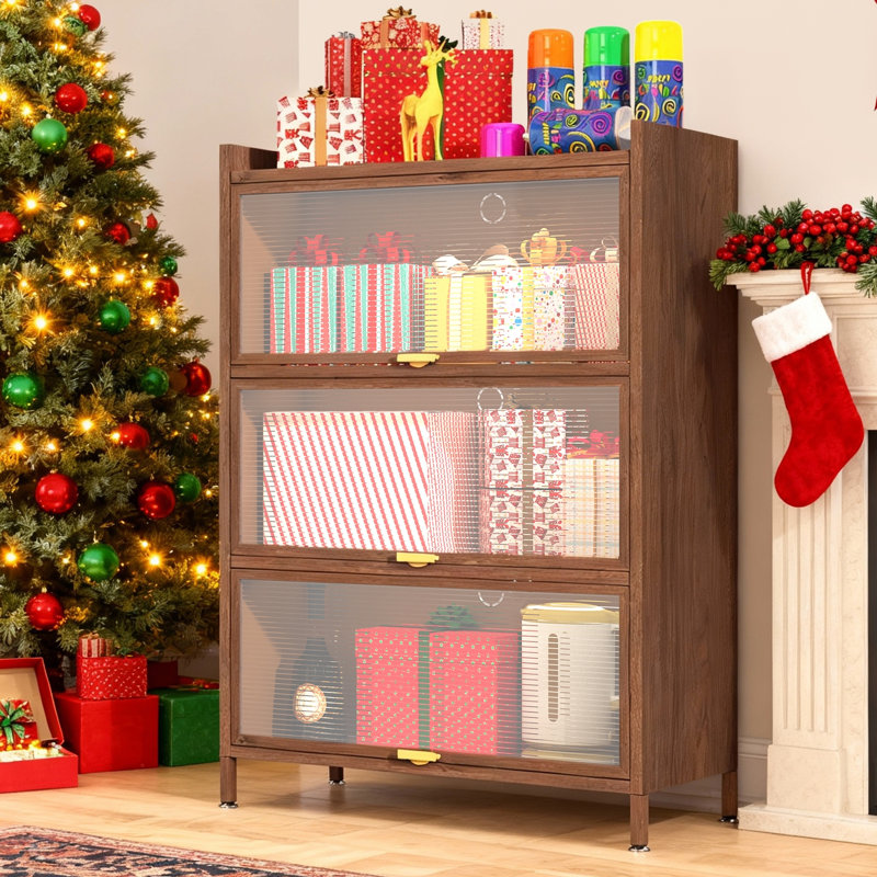 Armoire de rangement en métal 44,09 po avec 4 portes rabattables, 3, 44.09" H x 31.50" W x 13.8" D