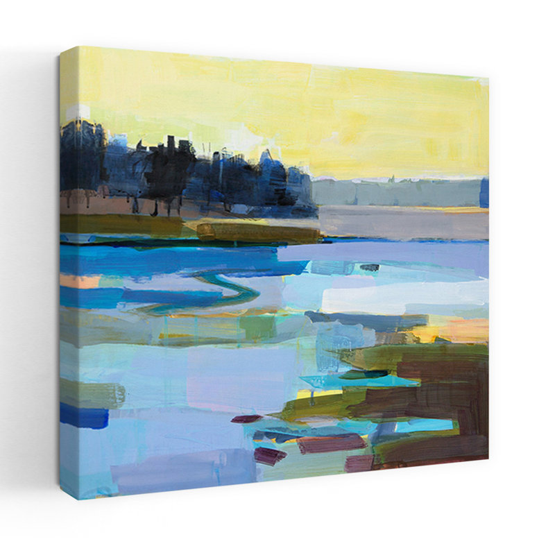 Rowley Marsh au début du printemps, art abstrait de printemps côtier, H 18 po x l 18 po