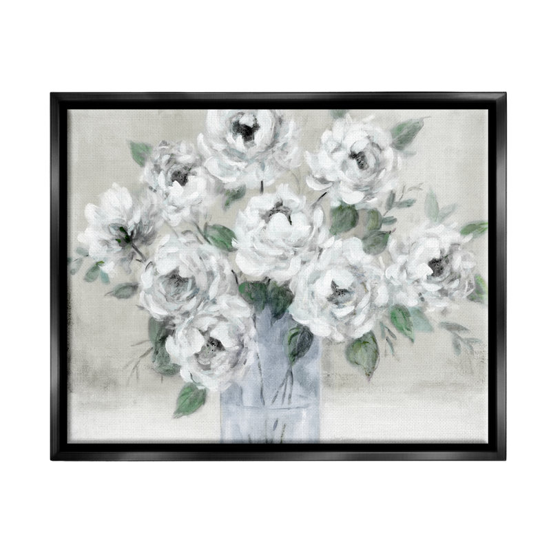 «Traditional White Flower Bouquet» par Carol Robinson - peinture à cadre flottant sur toile, H 17 po x l 21 po x P 1,7 po