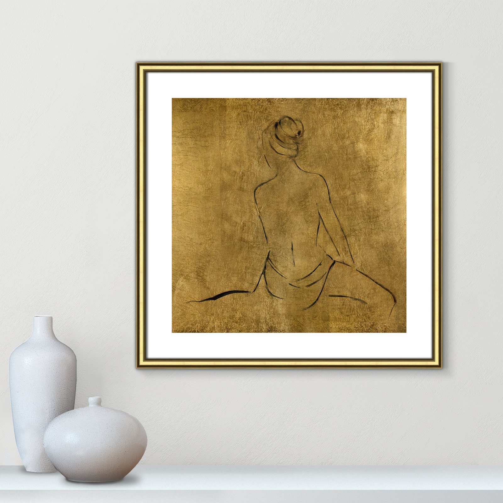 Golden Bather II by Sally Swatland - Painting Print, Gold Framed Paper, 24.75" H x 24.75" W x 0.88" D