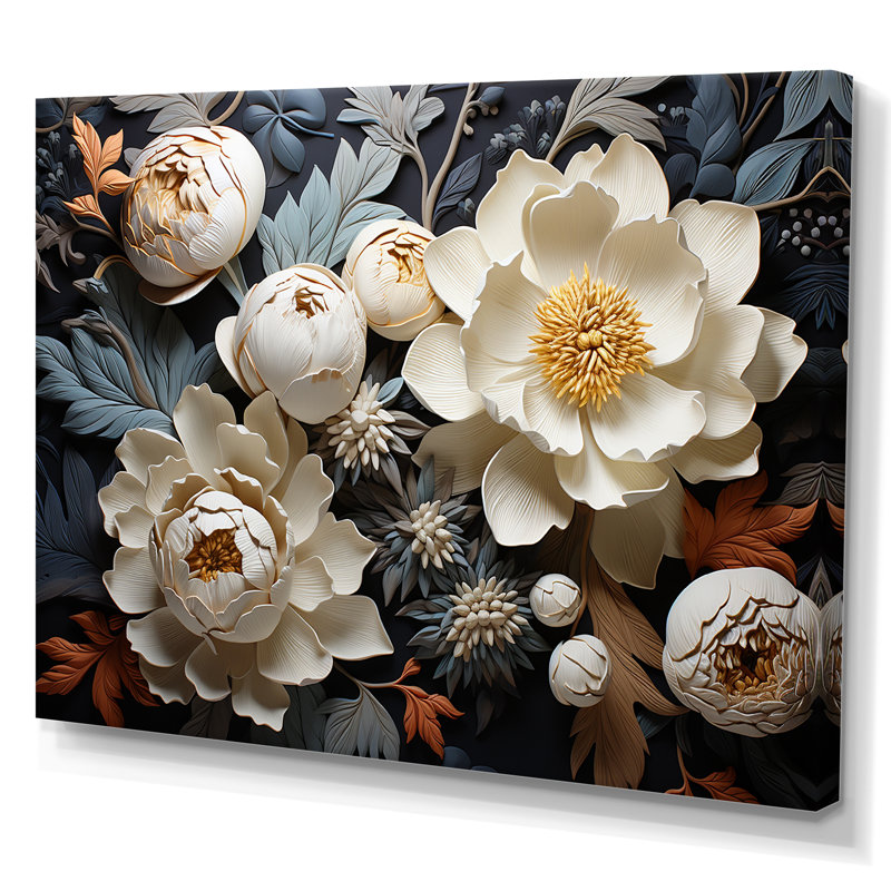 Beige Whispers Of Pivoines II, Cadre flottant doré, H 34 po x l 44 po