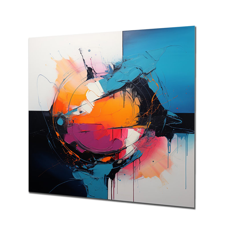 «Blue and Pink Paint Ink Expression V», impression d'art mural en métal fractal, H 36 po x l 36 po
