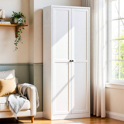 Makeace 72"H White Metal Pantry Cabinet - 2-Door 5 Adjustable Shelves, Modern Heavy Duty Storage for Kitchen/Home