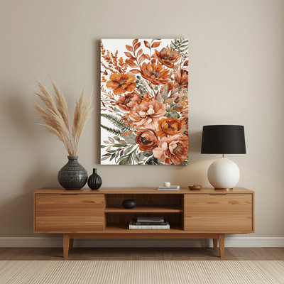 Aquarelle florale 46, art mural en métal brun