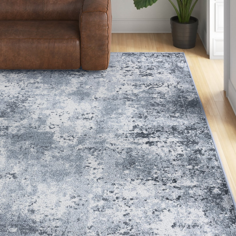 Tapis bleu clair à motif abstrait Baez, Rectangle 4 pi x 5 pi 3 po