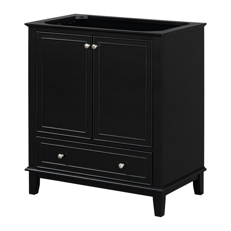 Base d'armoire de salle de bain noire 30 po, armoire en bois massif et planche, portes et tiroir, multifonctionnel, tablette réglable, meuble-lavabo moderne à assembler 30 po, noir, requis